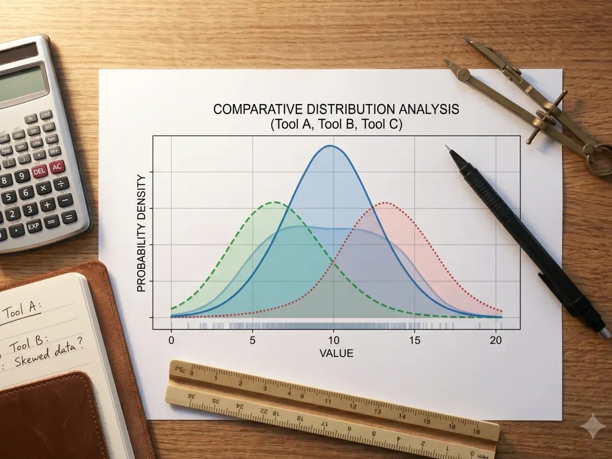 Distribution curve drawn on architect's paper — confidence interval