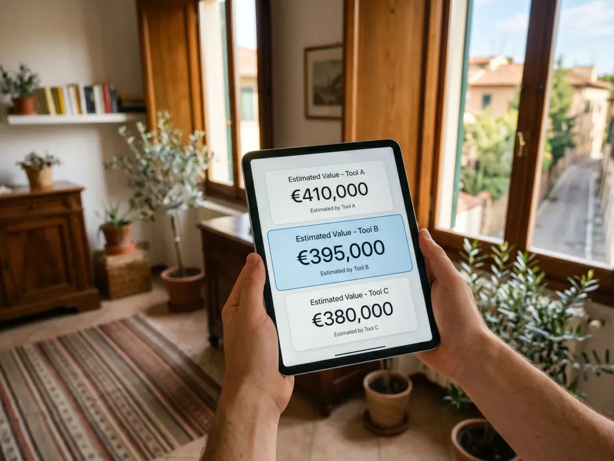 Tablet showing three property valuation results side by side